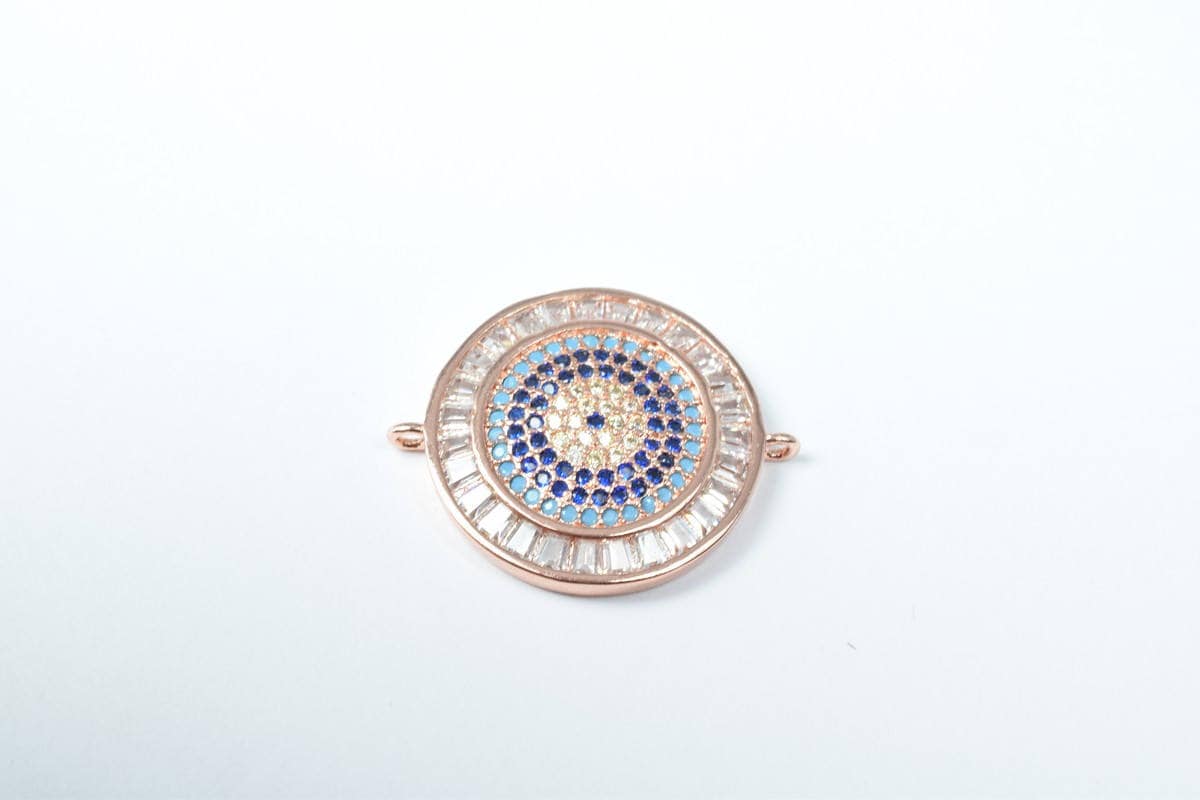 Round Evil Eye Micro Pave CZ Rhinestone Spacer Beads High Quality 3 Colors