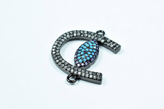 Horse Shoe Evil Eye Micro Pave CZ Rhinestone Connector Beads High Quality Horizontal Hole 3 Colors