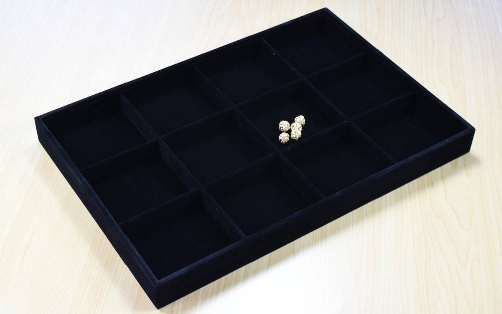 Beads Organizer Tray Black Velvet Display Size 14x9.5x1.25, 12 Comp