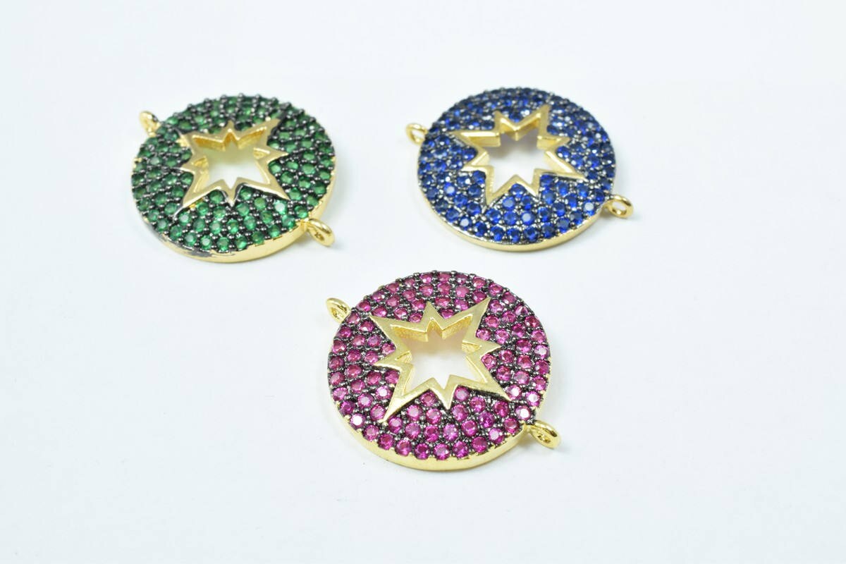 Round Micro Pave CZ Rhinestone Connector Beads High Quality Horizontal Hole 3 Colors
