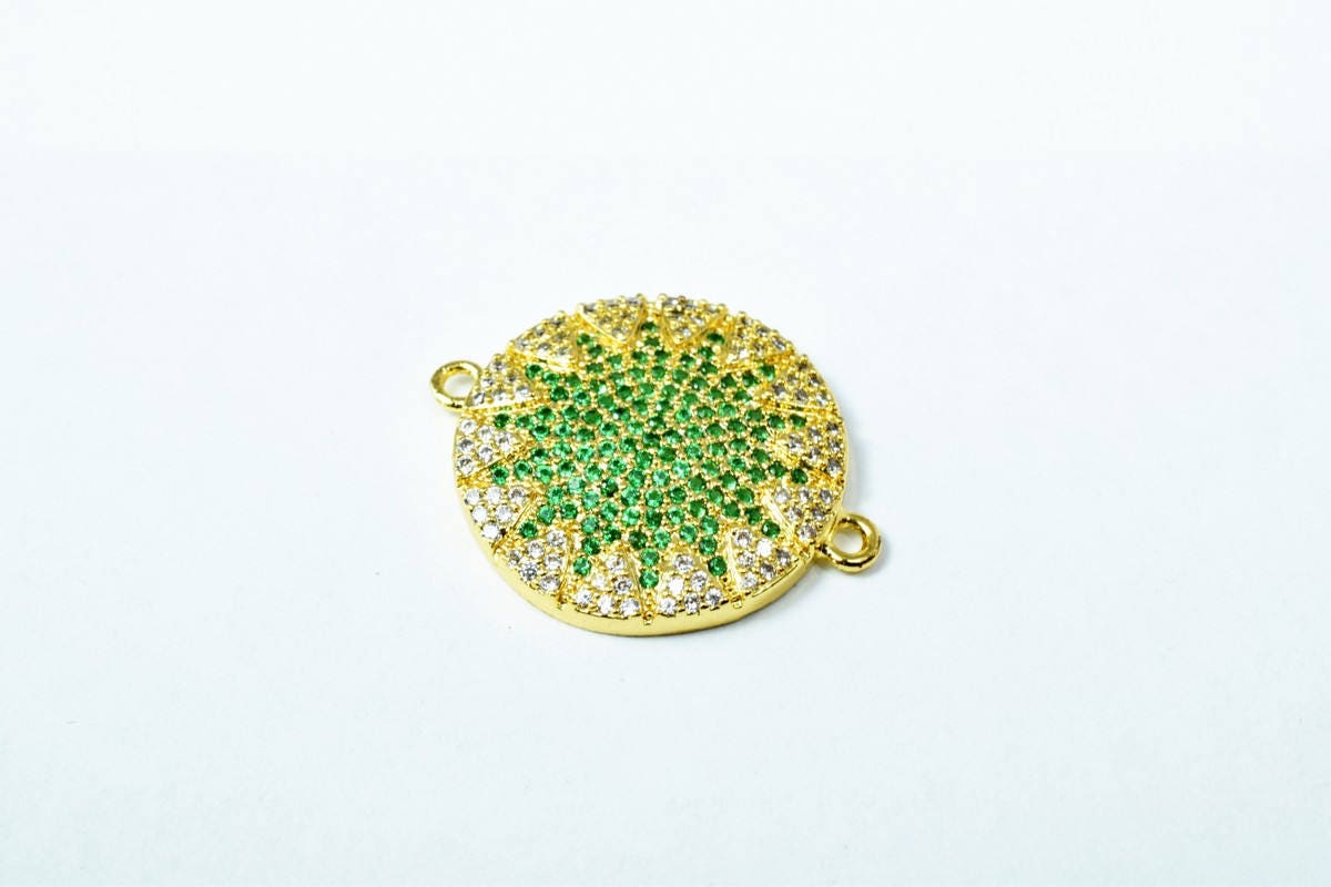 Round Micro Pave CZ Rhinestone Connector Beads High Quality Horizontal Hole 2 Colors