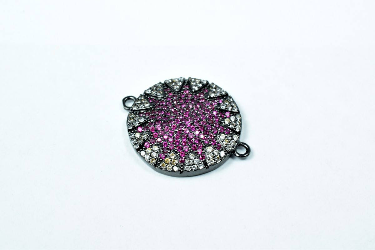 Round Micro Pave CZ Rhinestone Connector Beads High Quality Horizontal Hole 3 Colors