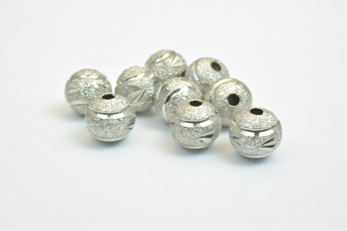 100 PCs Steel Dark Silver Plated Carved Round Beads 8mm/10mm Diamond Cut
