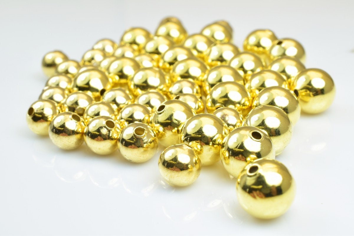 Plain Gold Plated Carved Round Beads 8mm/10mm Plain Ball For Jewelry Making