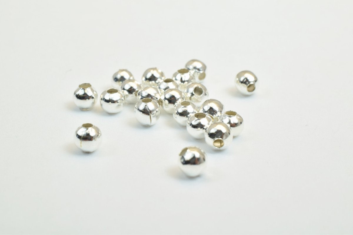 100 PCs Silver Plated Plain Round Beads 4mm Hole Size 1.5mm to 2mm For Jewelry Making
