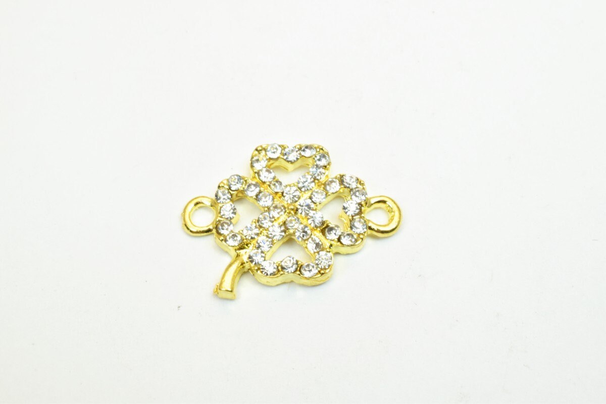 4 PCs Flower Rhinestone Connector Charm Pave Beads Findings Size 21x16mm Thickness 3mm 2 Jump Rings 2mm For Jewelry Making
