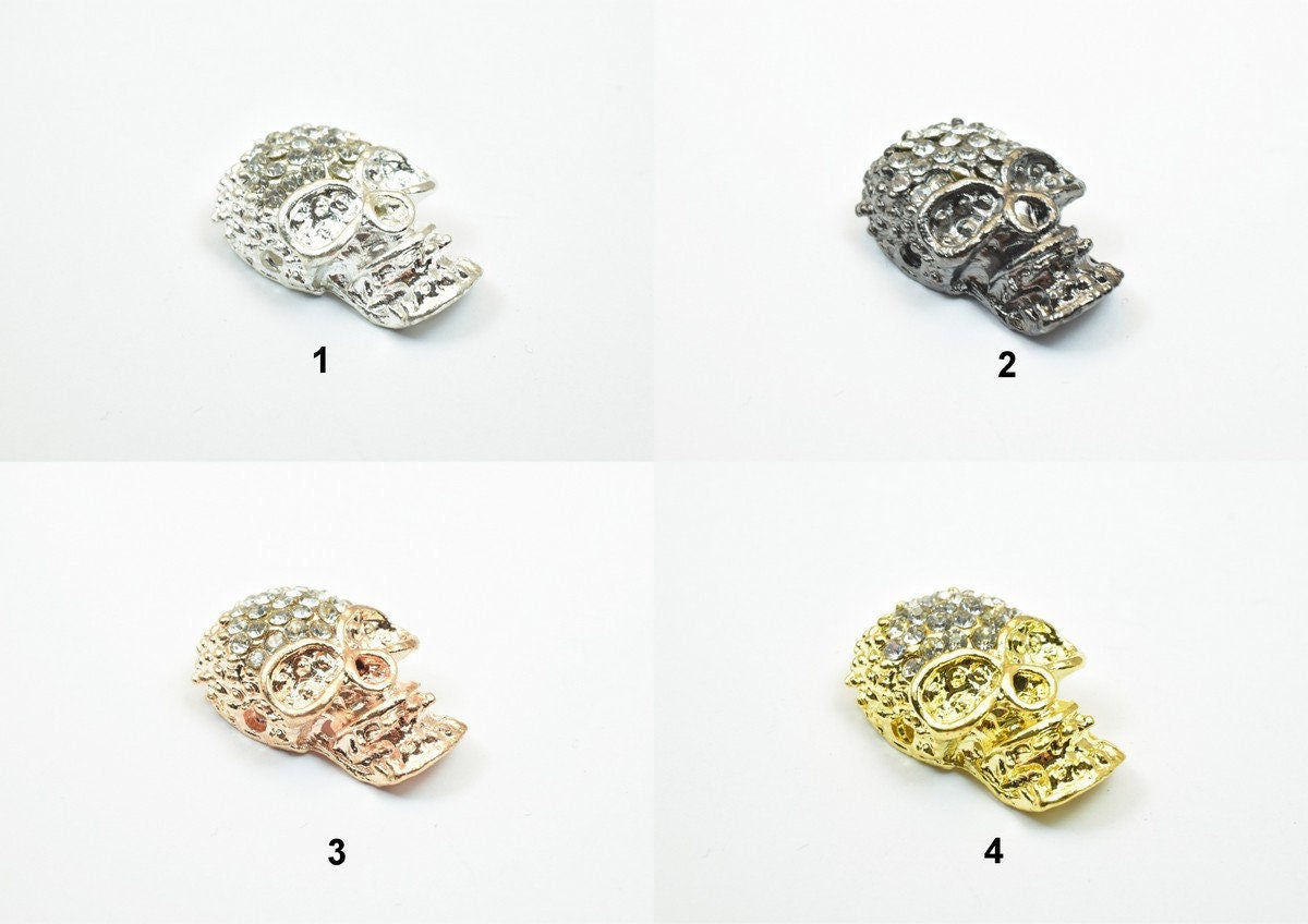 4 PCs Skull Pave Crystal Rhinestone Spacer Connector Beads Size 24x15mm Side Hole Size 1.5mm Charm Pendant For Jewelry Making