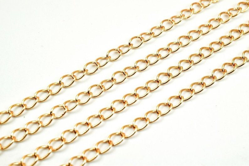 3 Foots 18K Pinky Gold Filled Chain Cable Link Chain Width 3mm Thickness 1mm Gold-Filled finding for Gold Filled Jewelry Making PGF26 - BeadsFindingDepot