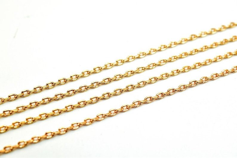 18K Pinky Gold Filled Cable Chain Link Chain personalize necklace 3 feet Width 1mm Thickness 0.5mm Gold-Filled finding for Jewelry Making - BeadsFindingDepot
