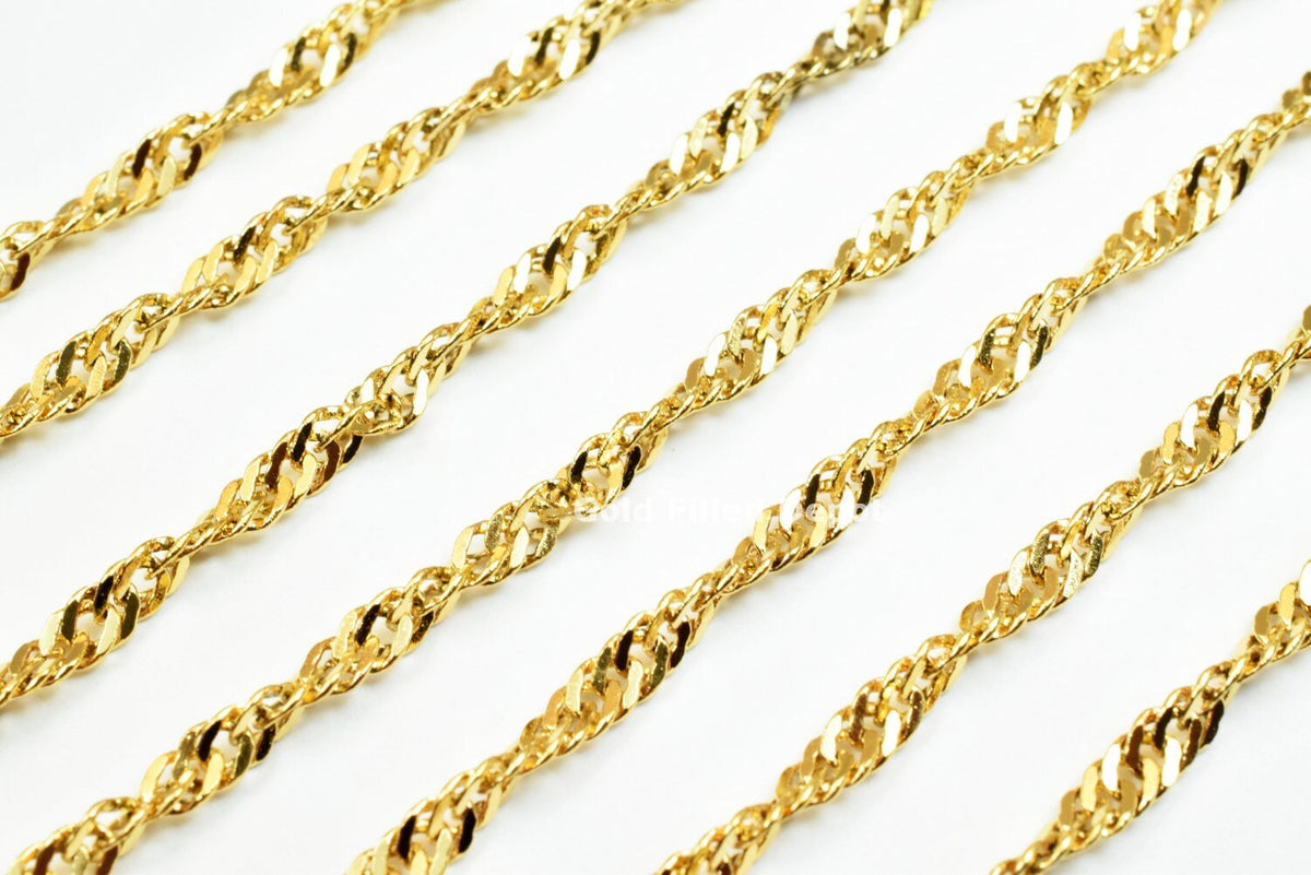 3 Foot 18K Gold Filled Flat Twist Snake Chain Size 2.8mm Gold Filled Findings Chain For Jewelry Making GFC009 - BeadsFindingDepot