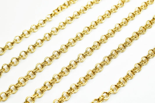18K Gold Filled Double Rolo Cable Link Chain personalize necklace Width 3mm Thickness 1mm findings for Jewelry supplies wholesale-3 Feet - BeadsFindingDepot