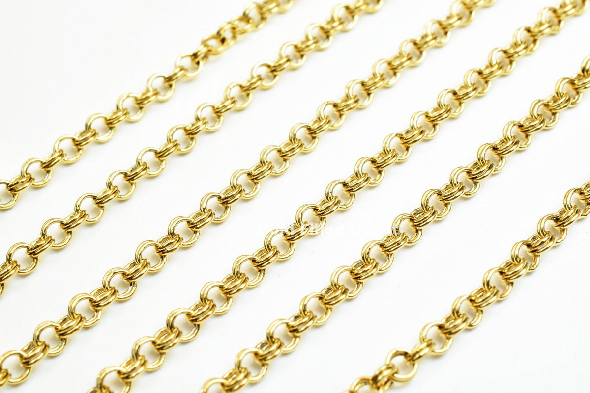 18K Gold Filled Double Rolo Cable Link Chain personalize necklace Width 3mm Thickness 1mm findings for Jewelry supplies wholesale-3 Feet - BeadsFindingDepot