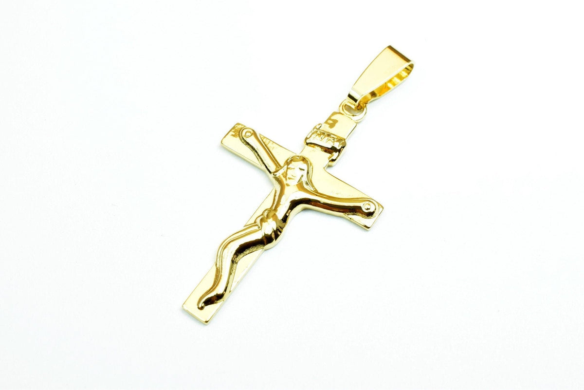 18K as Gold Filled* Religious Cross Pendant With Jesus Size 39x23mm For Rosary Baby Christening Baptism Gift Christening Gift Jewelry Making
