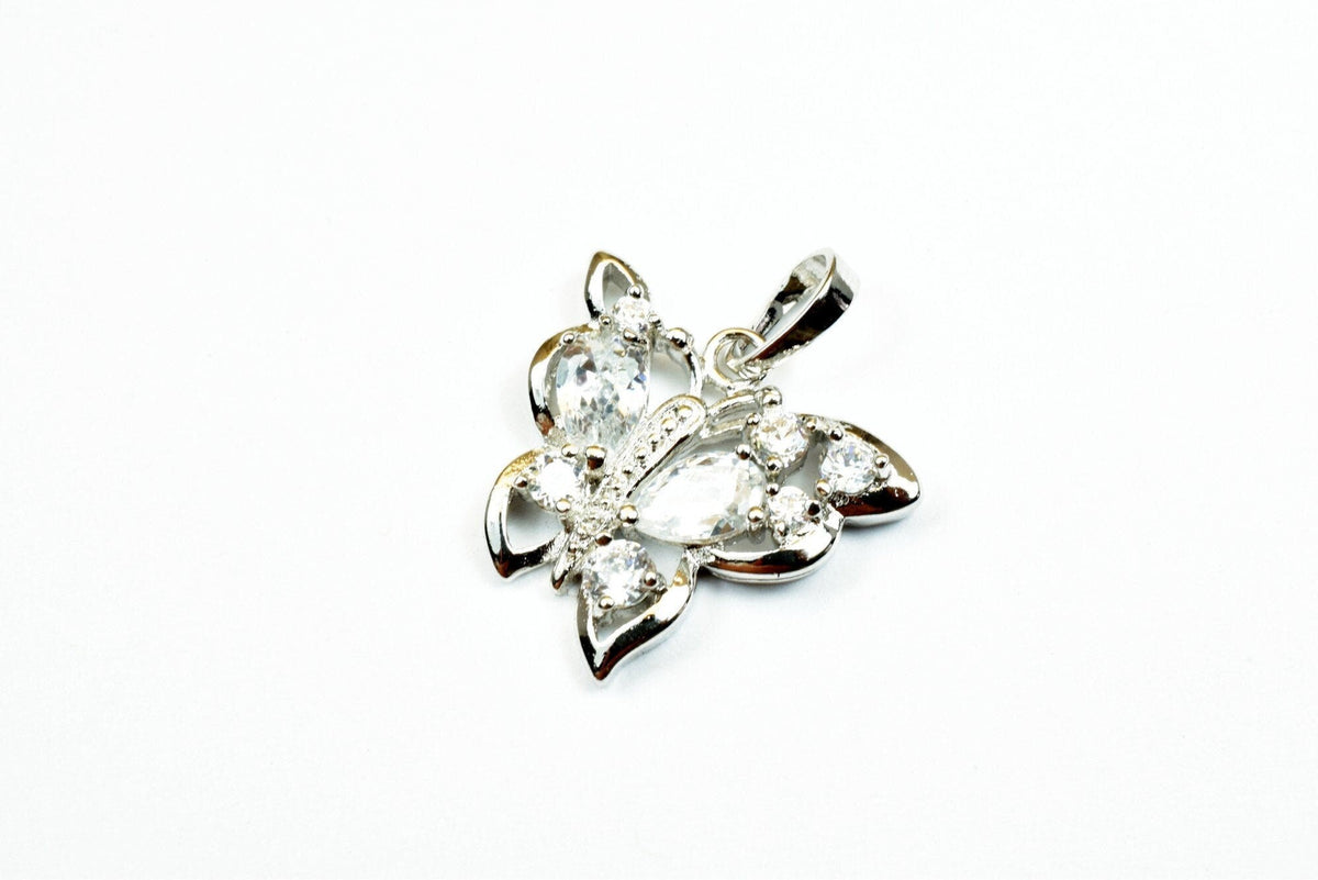 White Gold Filled Butterfly Rhodium Pendants With CZ Cubic Zirconia Rhinestone Size 16.5x18mm Findings Charm For Jewelry Making