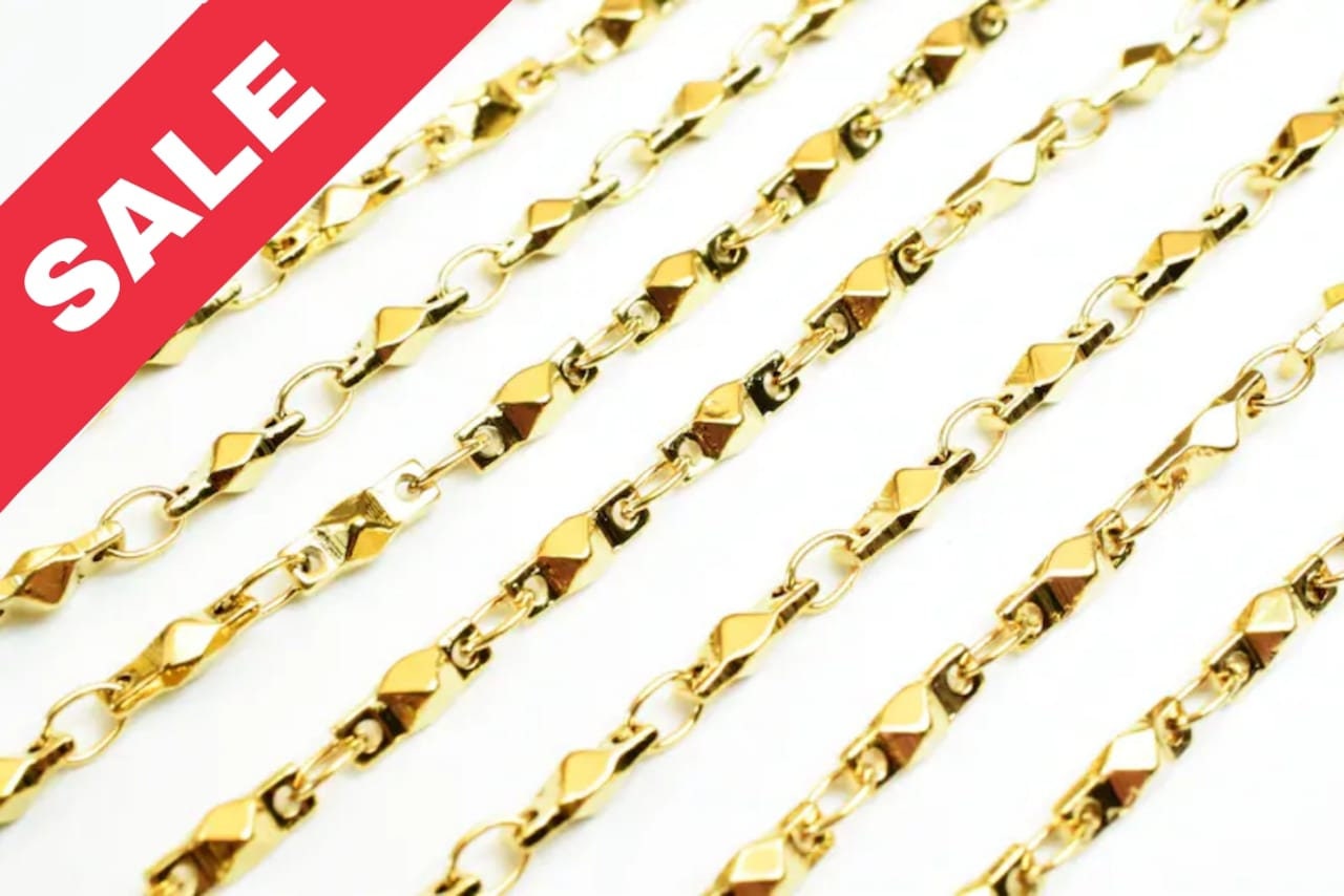 Gold Plated* tarnish resistant Bar Chain 18K Size2.5mm for Jewelry Making GFC53 Sold by Foot