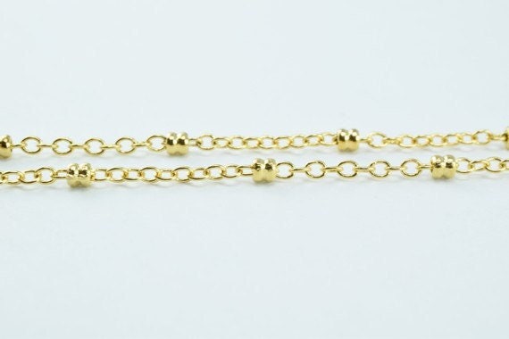 New as Gold Plated* chain 18k spacer size 2mm chain size 1mm for jewelry making gfc57 sold by foot