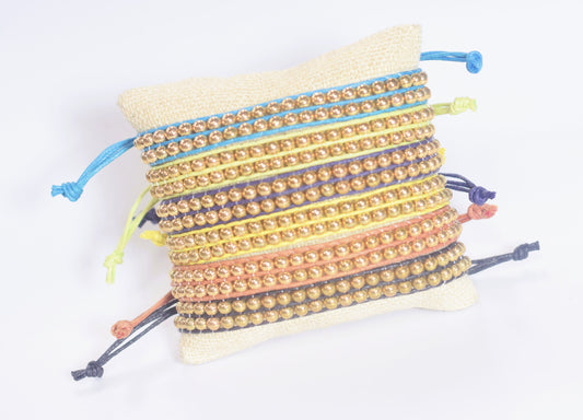 1 dollar for dozen Gold Beads 4mm Macrame Hand Made Bracelet 6 colors 56 Beads in one bracelet and wholesale
