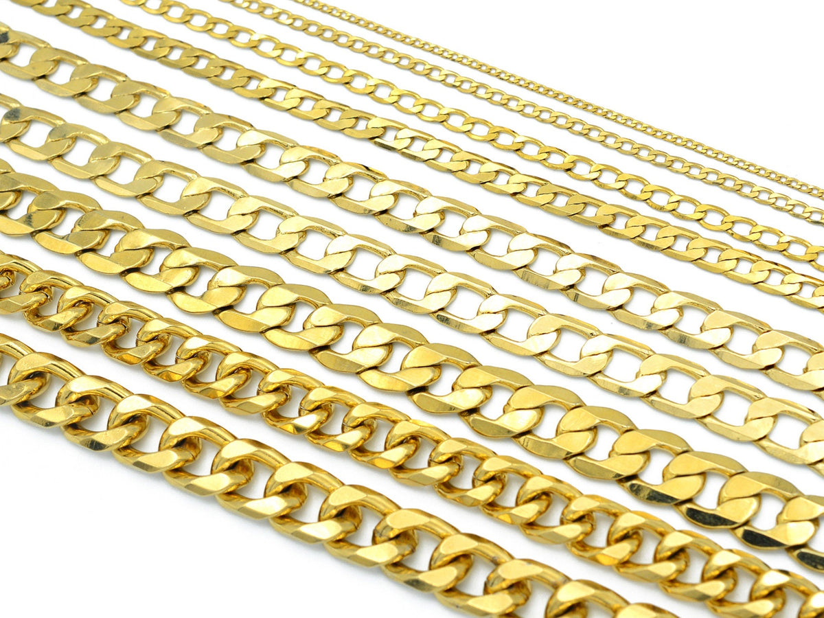 Waterproof Men/Women Cuban Curb Chain Necklace 18K Gold EP 2mm/3mm/5mm/6mm/9mm/10mm/12mm For jewelry Maker and wholesale
