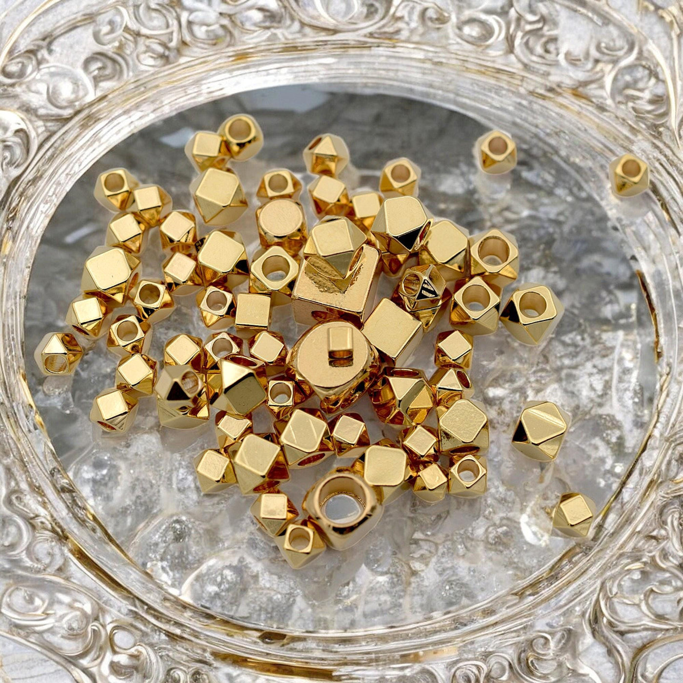 18K Gold Square and Cube Spacer Beads   Mixed Sizes for Jewelry Making USA Seller Sold 20 PCs/PK jewelry making supplies -...