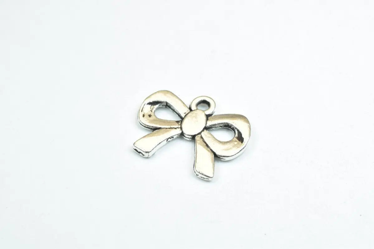 10PCs Bow Tie Charm Antique Silver Alloy Bowknot Gift Christmas Size 15x19mm Thickness 2mm Jump Ring 1.5mm Decorative For Jewelry Making - BeadsFindingDepot