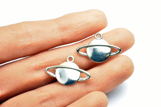 10PCs Saturn Planet Charm Size 15x22mm Silver Tone Double Face Charm Solar Space Pendant Finding For Jewelry Making - BeadsFindingDepot