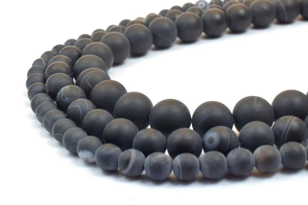 Matte Sardonyx Black Agate Gemstone Beads 6mm/8mm/10mm Agate Round Beads Stone Birthstone Beads for Jewelry Making - BeadsFindingDepot