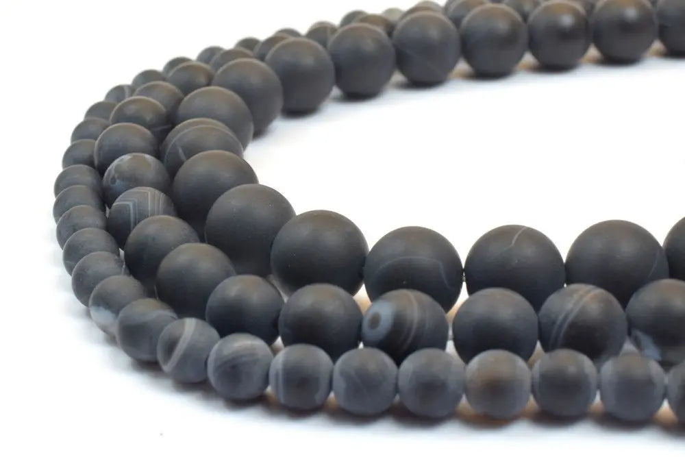 Matte Sardonyx Black Agate Gemstone Beads 6mm/8mm/10mm Agate Round Beads Stone Birthstone Beads for Jewelry Making - BeadsFindingDepot