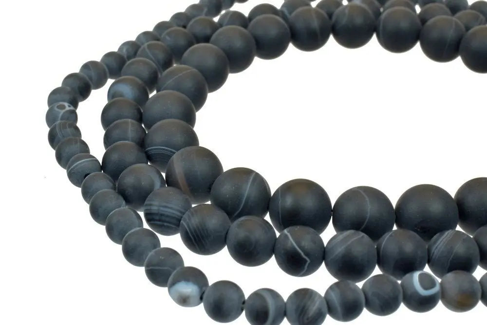 Matte Sardonyx Black Agate Gemstone Beads 6mm/8mm/10mm Agate Round Beads Stone Birthstone Beads for Jewelry Making - BeadsFindingDepot