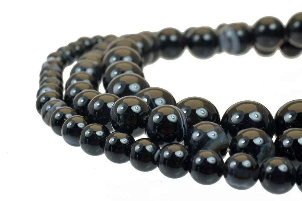 Sardonyx Black Agate Gemstone Beads 6mm/8mm/10mm Agate Round Beads Stone Birthstone Beads for Jewelry Making