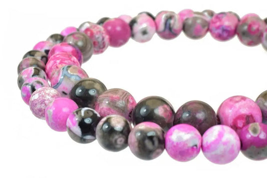Fuchsia Crazy Agate 8mm/10mm Gemstone Faceted Round Stone Beads Natural healing stone chakra stones for Jewelry Making - BeadsFindingDepot