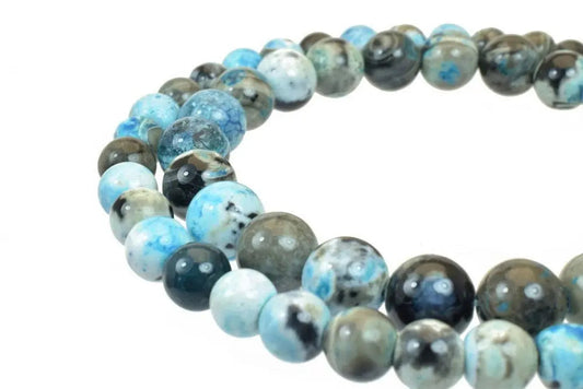 Ocean Blue Crazy Agate 8mm/10mm Gemstone Faceted Round Stone Beads Natural healing stone chakra stones for Jewelry Making - BeadsFindingDepot