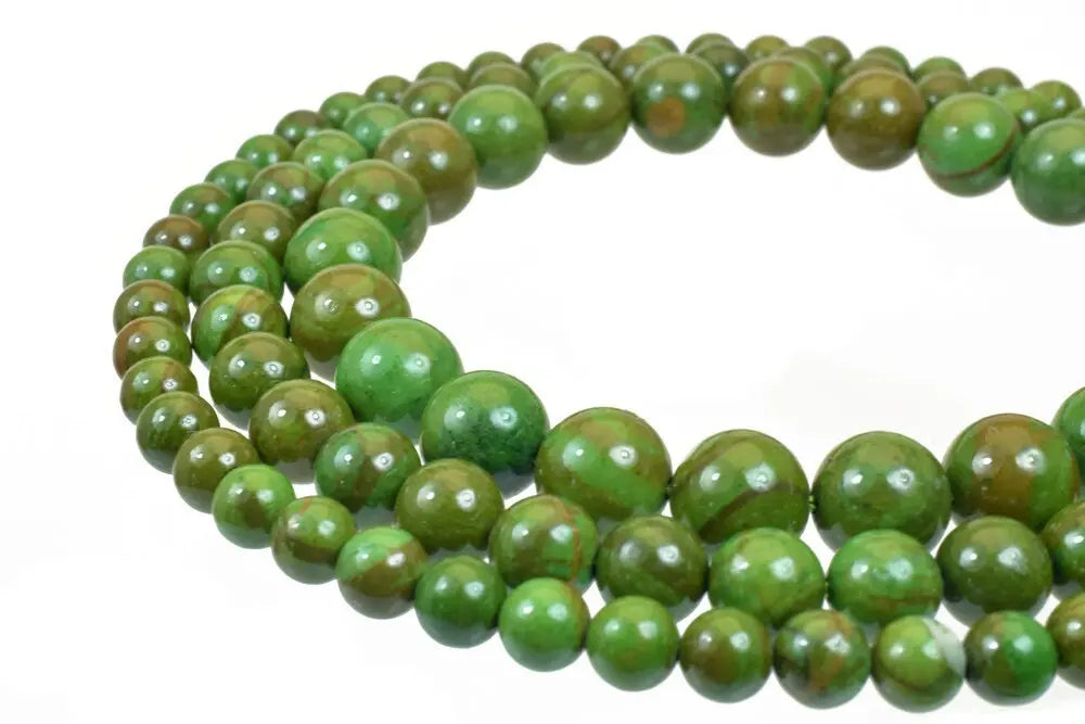 Green Wood Jasper Gemstone Round Stone Beads 6mm/8mm/10mm Green Serpeggiante Natural Healing Stone Chakra Stones For Jewelry Making - BeadsFindingDepot