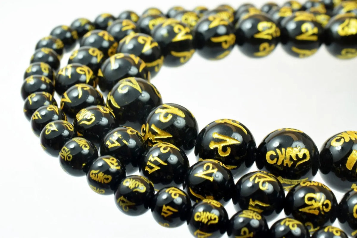 Buddhist Beads Mantra Tibetan Guru Gemstone Black Agate Round Stone Mala Beads 6mm/8mm/10mm Healing Stone Chakra Stones For Jewelry Making - BeadsFindingDepot