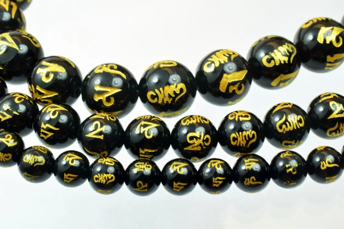 Buddhist Beads Mantra Tibetan Guru Gemstone Black Agate Round Stone Mala Beads 6mm/8mm/10mm Healing Stone Chakra Stones For Jewelry Making - BeadsFindingDepot