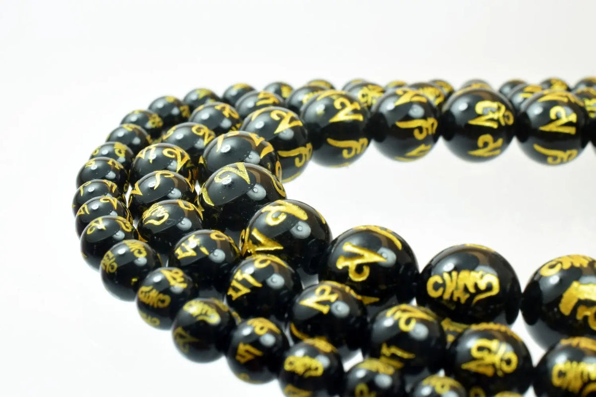 Buddhist Beads Mantra Tibetan Guru Gemstone Black Agate Round Stone Mala Beads 6mm/8mm/10mm Healing Stone Chakra Stones For Jewelry Making - BeadsFindingDepot