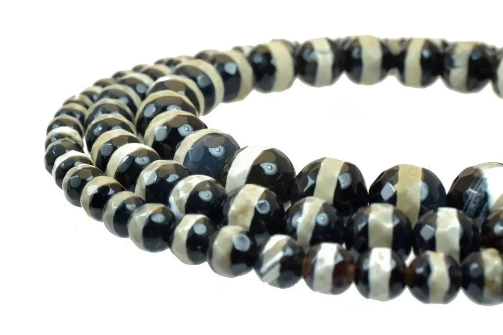 Tibetan DZI Agate Gemstone Round Stone Beads Black and White Size 6mm/8mm/10mm Natural Love Birthstone Gemstone for Jewelry Making - BeadsFindingDepot
