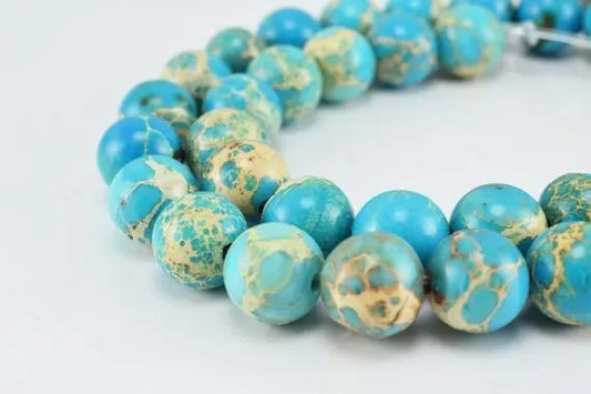 Natural Sea Sediment Jasper Beads 6mm/8mm/10mm Round Turquoise Imperial Impression Natural Healing Stone Chakra Stones ,Jewelry Making - BeadsFindingDepot
