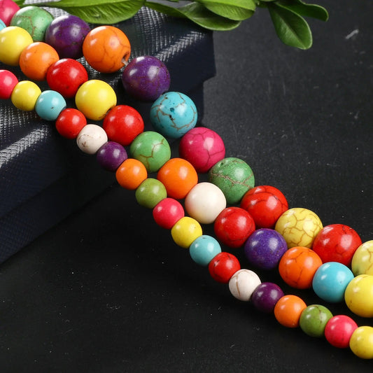 Multi Color Howlite Gemstone Beads Round Beads 6mm/8mm/10mm Sizes Strands Beads Natural healing stone chakra stones for Jewelry Making Generic