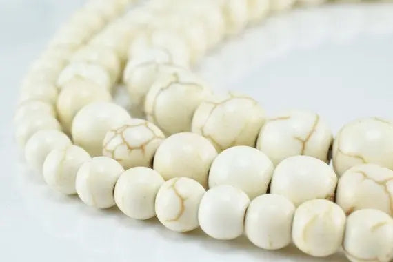 Creamy Howlite Gemstone Beads (Round) 4.10mm/5.6-6mm/7.5-7.7mm/9.6-10mm/11.6-11.9mm Sizes Natural healing stone chakra stones for Jewelry - BeadsFindingDepot