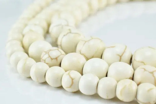 Creamy Howlite Gemstone Beads (Round) 4.10mm/5.6-6mm/7.5-7.7mm/9.6-10mm/11.6-11.9mm Sizes Natural healing stone chakra stones for Jewelry - BeadsFindingDepot
