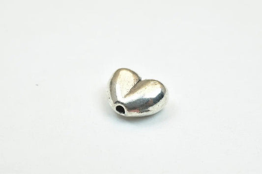 12 PCs Heart Silver Alloy Connector Beads Size 8x10x5mm Hole Size 1mm Decorative Design Metal Beads For Jewelry Making - BeadsFindingDepot