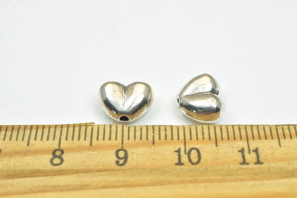 12 PCs Heart Silver Alloy Connector Beads Size 8x10x5mm Hole Size 1mm Decorative Design Metal Beads For Jewelry Making - BeadsFindingDepot
