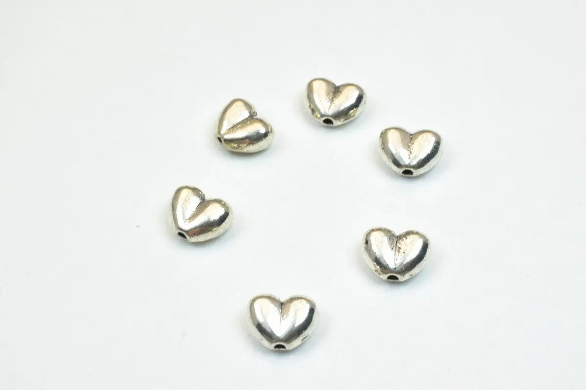 12 PCs Heart Silver Alloy Connector Beads Size 8x10x5mm Hole Size 1mm Decorative Design Metal Beads For Jewelry Making - BeadsFindingDepot