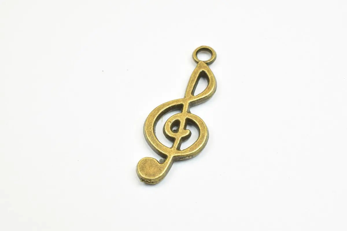 12 PCs Musical Note Charm Pendant Bead Antique Green Size 26.5x10mm Decorative Design Metal Beads 2mm Jump Ring for Jewelry Making - BeadsFindingDepot