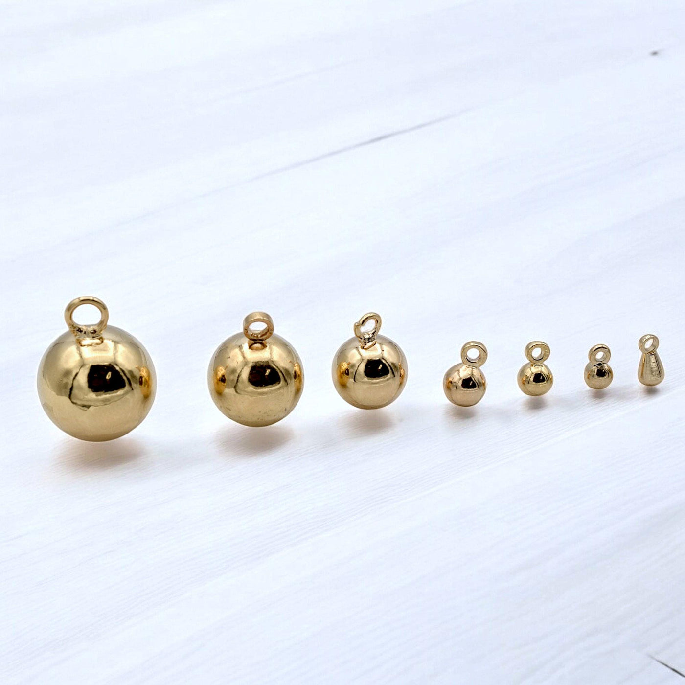 6 PCs/Pack 18K Gold Filled Look, Hanger Beads, and tear drop Seamless Ball, Various Sizes 3mm, 4mm, 5mm,8mm,10mm,12mm Find...