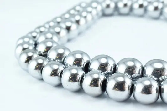 Silver Hematite Glossy Gemstone Round Stone Beads 4mm/6mm/8mm/10mm/12mm Natural Healing Stone Chakra Stones for Jewelry Making (AAA) Quality - BeadsFindingDepot