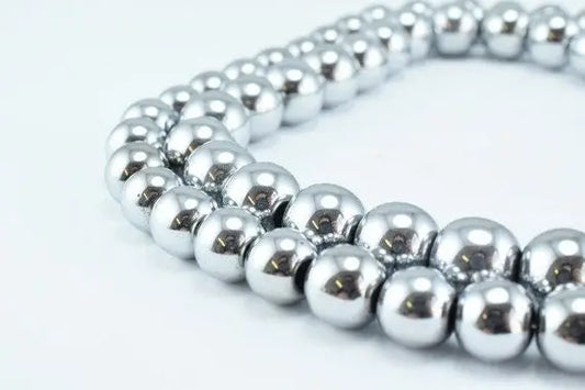 Silver Hematite Glossy Gemstone Round Stone Beads 4mm/6mm/8mm/10mm/12mm Natural Healing Stone Chakra Stones for Jewelry Making (AAA) Quality - BeadsFindingDepot