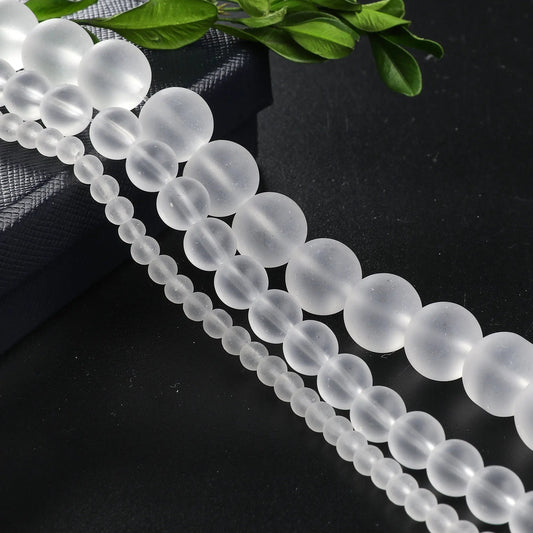 New Frosted Matte Crystal Quartz Gemstone Round Beads 5mm/7mm/8.5mm/10mm/12mm Natural Stone Beads natural healing stones for Jewelry Making - BeadsFindingDepot