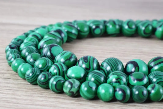 Green Malachite Round Gemstone Beads 6mm/8mm/10mm/12mm Natural Stone Healing Birthstone Gemstone for Jewelry Making - BeadsFindingDepot