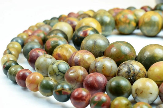 Picasso Green Red Greek Jasper Gemstone Round Beads 6mm/8mm/10mm/12mm Natural Stones Beads Healing stone chakra stones for Jewelry Making - BeadsFindingDepot